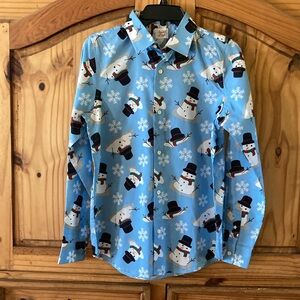 Boy North Pole blue snowman long sleeve button down shirt size XL (18/20)